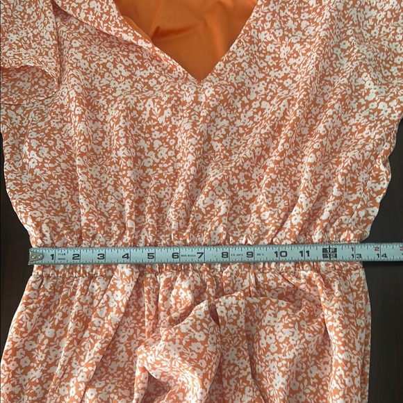 Sienna Sky Ditsy Floral V Neck Flutter Sleeve Orange/White Summer Midi Dress - Picture 3 of 16